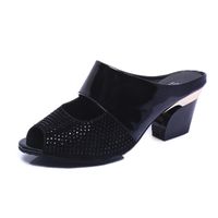 2018 Européen Et Américain D'été De Sandales Femmes À Talons Hauts Peep Toe Sandales Chunky Talon Non-slip Flip Flops Mi Talon Maman Chaussures main image 1