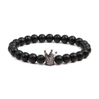 Vente Chaude Blanc À Écorce De Pin Mat Noir Pierre 8mm Couronne Cuivre Zircon Bracelet Européen Et Américain Hommes De Bracelet Perlé main image 3