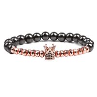 Vente Chaude À  Hématite Bracelet De Cuivre Micro Incrusté Zircon Couronne Bracelet Perlé Fait Main Hommes main image 4