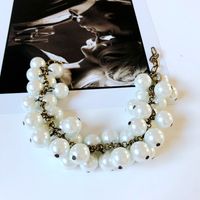 Factory Direct Sales European And American Foreign Trade White Glass Pearl Bracelet Surrounded By Complex Bracelet Women's Retro Gold Bracelet sku image 1