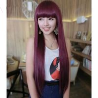 High-temperature Fashion Straight Wig  (wine Red Qi Liuhai) Nhnf0079-wine-red-qi-liuhai main image 1