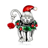 Danrun Ornament New Brooch Versatile European And American Alloy Diamond Drop Oil Christmas Cat Brooch Christmas Accessories main image 2