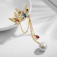 Red Apple New Inlaid Zircon Butterfly Brooch Female Fashion High-end Tassel Pearl Brooch Pin 850410 sku image 1