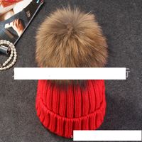 Vente Chaude De Mode Filles 15cm Raton Laveur Boule De Fourrure Automne Et D'hiver Tricoté De Chapeau De Manchon main image 1