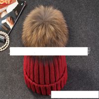 Vente Chaude De Mode Filles 15cm Raton Laveur Boule De Fourrure Automne Et D'hiver Tricoté De Chapeau De Manchon main image 16