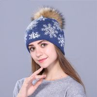 Fleece Kaninchen Fell Mischhut Weihnachten Schneeflocke Pullover Echte 15cm Waschbär Haarball Kappe Schnell Verkauf Strick Mütze Frauen main image 6