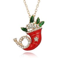 2018 Europe And America Cross Border New Fashion Creative Red Christmas Hat Dripping Oil Alloy Necklace Xingx Full Diamond Clavicle Chain main image 1