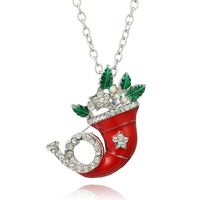 2018 Europe And America Cross Border New Fashion Creative Red Christmas Hat Dripping Oil Alloy Necklace Xingx Full Diamond Clavicle Chain main image 3