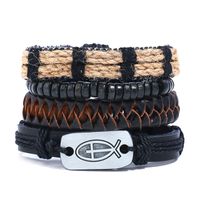 European And American Simple Jewelry Wholesale Handmade Weave Vintage Cattle Leather Bracelet Diy Four-piece Combination Leather Bracelet main image 1