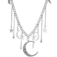 Cross-border Supply European And American Fashion Jewelry Wholesale Alloy Diamond Multi-pendant Star Moon Women's Short Necklace main image 1