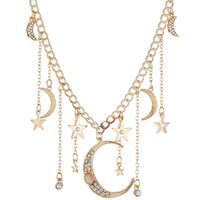 Cross-border Supply European And American Fashion Jewelry Wholesale Alloy Diamond Multi-pendant Star Moon Women's Short Necklace main image 3