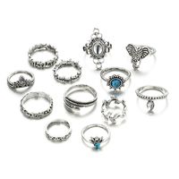 2018 Europe And America Cross Border Ring Set Fashion Retro Creative Elephant Water Drop Colorful Crystals Gem Crown Ring 12-piece Set main image 2