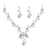 De Mariée Ornement Mode Européenne Et Américaine Haut De Gamme Tempérament Alliage Diamant-clouté Collier Deux-pièce Boucles D'oreilles Ensemble En Stock En Gros main image 2