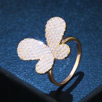 Japanischer Und Koreanischer Schmuck Ring Mode Neue Europäische Und Amerikanische Persönlichkeit Zirkon Schmetterlings Ring Weiblich Voller Diamant Kupfer Plattiert Ring Rif96 main image 1