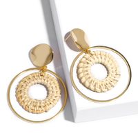 Mode Coréenne Bambou Tissé Boule En Bois Anneau Rond Boucles D'oreilles Femme Simple Personnalisé Tout-match Boucles D'oreilles Accessoires En Gros Erp39 main image 4