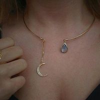 Simple And Generous Artificial Gemstone Moon Water Drop Short Necklace Nhdp157411 main image 1