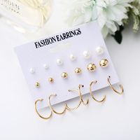 Creative Simple Retro Pearl Open Circle Earrings Set 9 Pairs Nhpj157477 main image 4