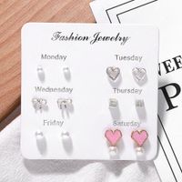 New Alloy Heart-shaped Pearl Earrings Set Nhjq157545 main image 4