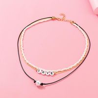 Hand-woven Pearl White Rice Beads Love Necklace Nhnz157557 sku image 1
