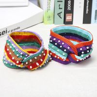 Rainbow Stripe Knit Pearl Hair Band Nhdm157837 main image 2
