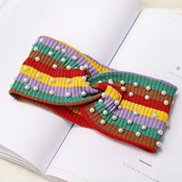 Rainbow Stripe Knit Pearl Hair Band Nhdm157837 sku image 2