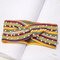 Rainbow Stripe Knit Pearl Hair Band Nhdm157837 sku image 4