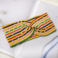 Rainbow Stripe Knit Pearl Hair Band Nhdm157837 sku image 5