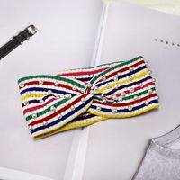 Rainbow Stripe Knit Pearl Hair Band Nhdm157837 sku image 6