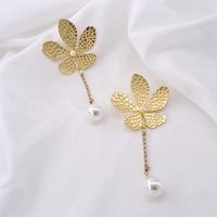 Fashion Asymmetric Flower Pearl Alloy Earrings Nhnt158318 main image 3