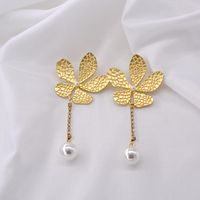 Fashion Asymmetric Flower Pearl Alloy Earrings Nhnt158318 main image 4