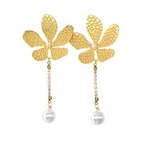 Fashion Asymmetric Flower Pearl Alloy Earrings Nhnt158318 main image 6