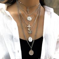 Vintage Multi-layer Long Cross Portrait Necklace Nhxr158325 main image 1