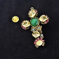Stylish Minimalist Cross Artificial Gemstone Emerald Brooch Nhnt158328 main image 1
