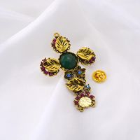Stylish Minimalist Cross Artificial Gemstone Emerald Brooch Nhnt158328 main image 5