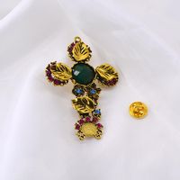Stylish Minimalist Cross Artificial Gemstone Emerald Brooch Nhnt158328 main image 4