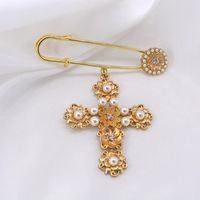 Fashion Simple Cross Pearl Alloy Brooch Nhnt158346 main image 3
