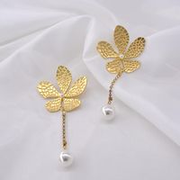 Fashion Asymmetric Flower Pearl Alloy Earrings Nhnt158318 sku image 1