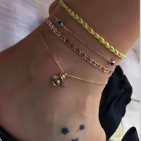 Bohemian Bee Multilayer Gold Bead Sapphire Wire Rope Anklet 4 Piece Set main image 1