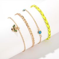 Bohemian Bee Multilayer Gold Bead Sapphire Wire Rope Anklet 4 Piece Set main image 5