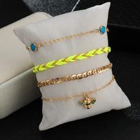Bohemian Bee Multilayer Gold Bead Sapphire Wire Rope Anklet 4 Piece Set main image 4