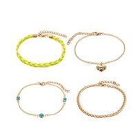 Bohemian Bee Multilayer Gold Bead Sapphire Wire Rope Anklet 4 Piece Set main image 3