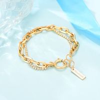 European And American Fashion Hipster Copper Thick Chain Double Rhinestone Bracelet main image 4