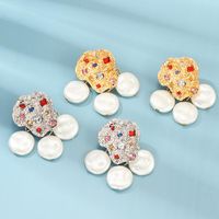 Irregular Pearl Metal With Colored Diamond Stud Earrings main image 2