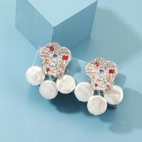 Irregular Pearl Metal With Colored Diamond Stud Earrings main image 5