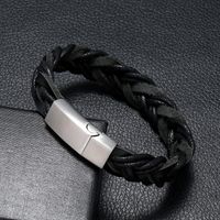 Fashion Simple Magnetic Buckle Men Leather Vintage Woven Stainless Steel Bracelet main image 5