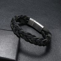 Fashion Simple Magnetic Buckle Men Leather Vintage Woven Stainless Steel Bracelet main image 6