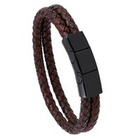 Heiß Verkaufte Einfache Kreative Gestrickte Edelstahl Herren Pu Leder Armband Doppels Chicht Studenten Hand Schmuck main image 1