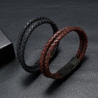 Simple Creative Woven Stainless Steel Men&#39;s Pu Leather Bracelet main image 3