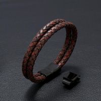 Simple Creative Woven Stainless Steel Men&#39;s Pu Leather Bracelet main image 4