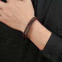 Simple Creative Woven Stainless Steel Men&#39;s Pu Leather Bracelet main image 6